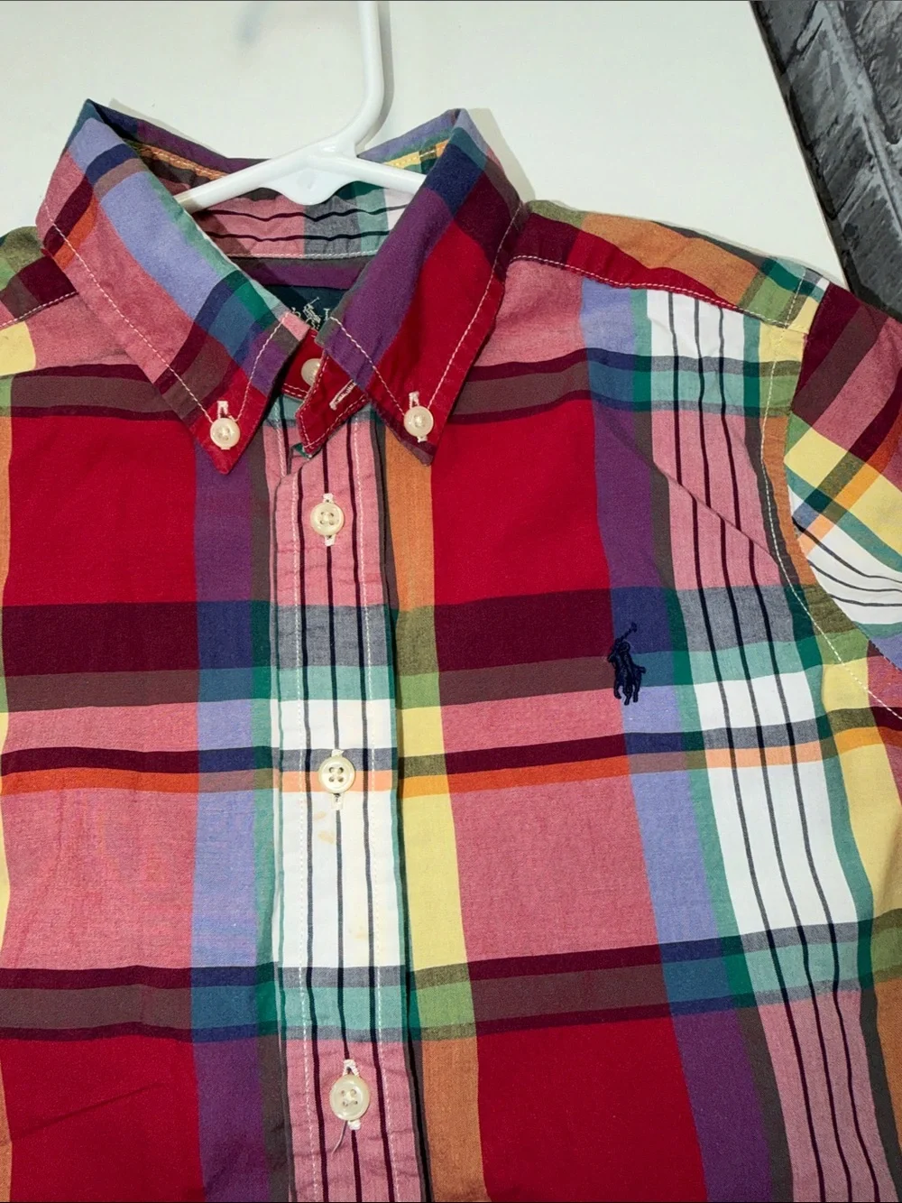 Ralph Lauren Red Multicolor Plaid Short Sleeve Button-Down Shirt